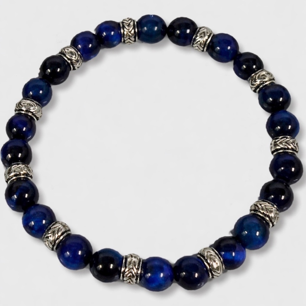 Bespoke New York Men's Stone Blue/Black marble gemstone Stretch Bracelet